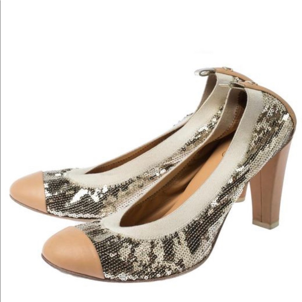 Authentic Chanel Classic Captoe Glitter Nude Heel